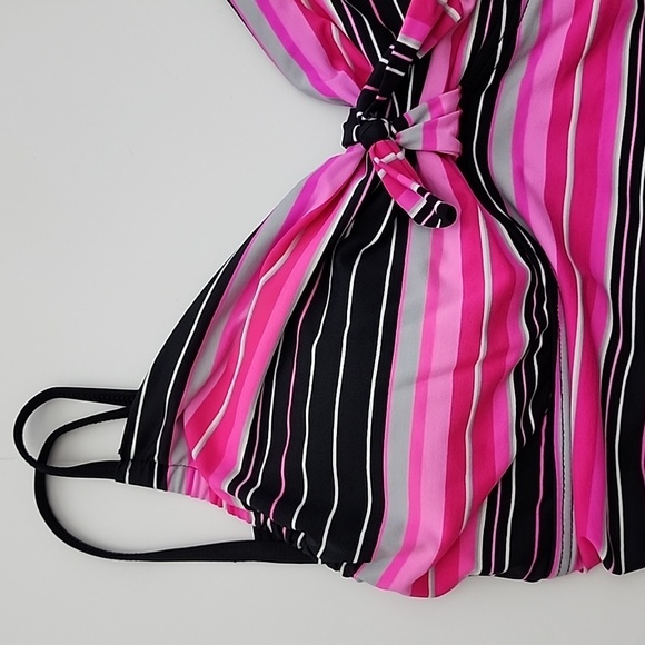 BAKU Australia Tankini Swim Top Pink Black Stripes Ruched Waist Size 11/12 - Picture 8 of 14